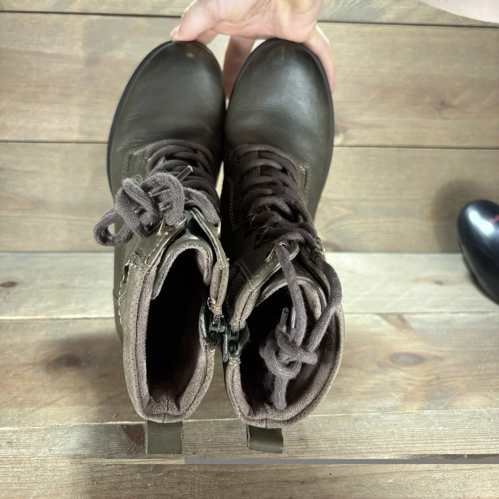 earth denali anchor womens size 7.5 shoes green leather heel combat boots - Picture 7 of 11